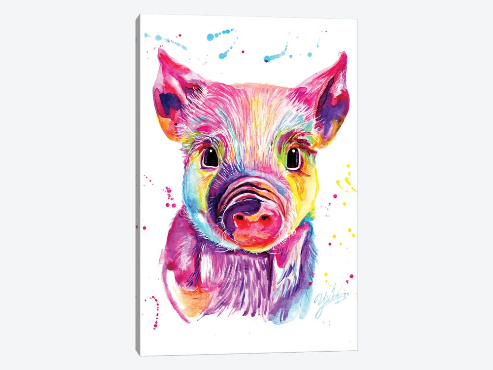 Colorful Mini Pig by Yubis Guzman 1-piece Canvas Art Print
