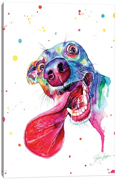 Colorful Happy Dog Canvas Art Print - Yubis Guzman