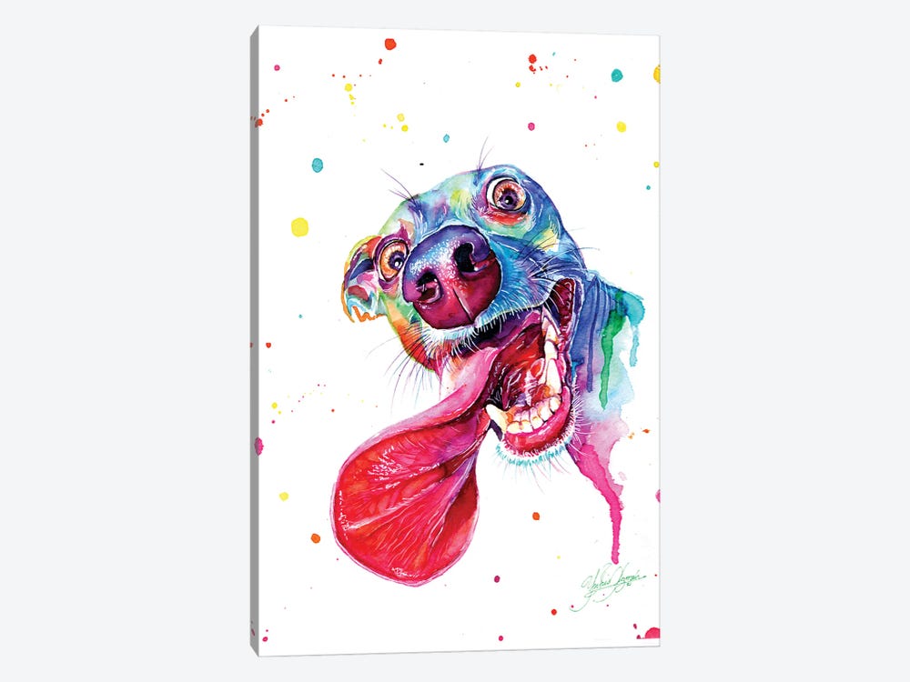 Colorful Happy Dog by Yubis Guzman 1-piece Art Print