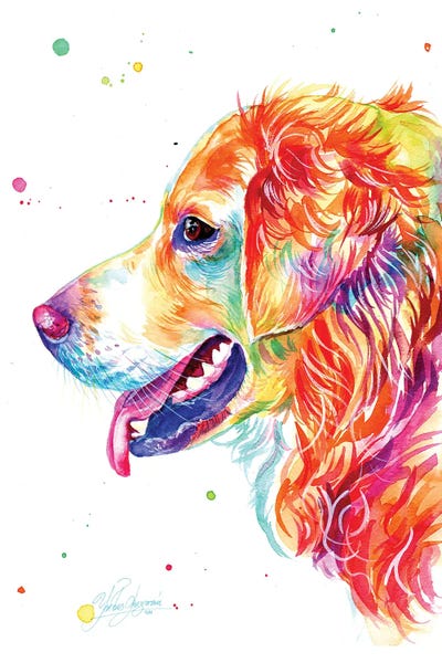 Golden Retrievers: Colorful Golden Retriever by Yubis Guzman