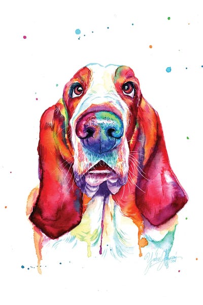 Yubis Guzman: Colorful Basset Hound by Yubis Guzman