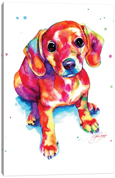 Tender Colorful Puppy Canvas Art Print - Yubis Guzman
