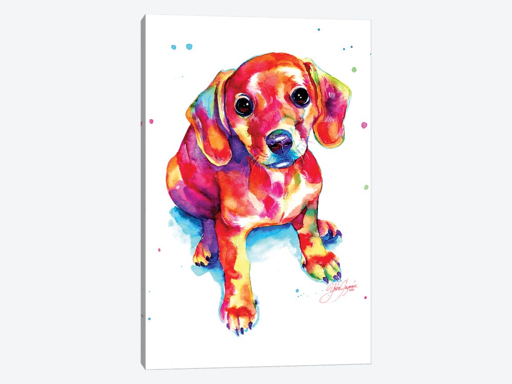 Tender Colorful Puppy by Yubis Guzman 1-piece Art Print