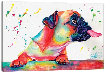 Colorful Pug Tongue Out I Canvas Art Print - Yubis Guzman