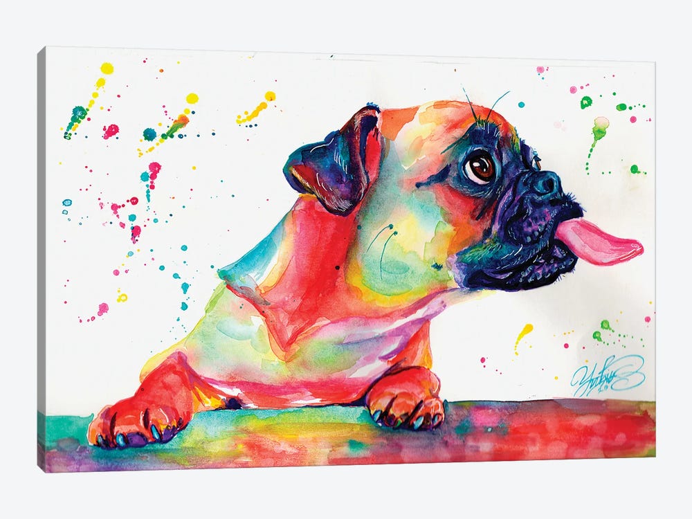 Colorful Pug Tongue Out I by Yubis Guzman 1-piece Canvas Art Print