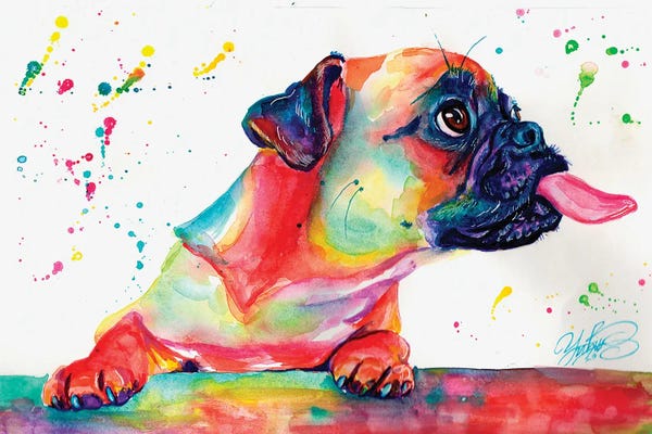 Pugs: Colorful Pug Tongue Out I by Yubis Guzman