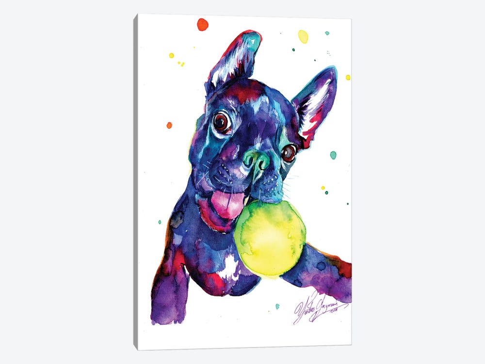 French Bulldog Puppy Playing by Yubis Guzman 1-piece Canvas Artwork