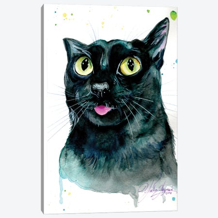 Gato Negro Ojos Brillantes Canvas Print #YGM89} by Yubis Guzman Canvas Art