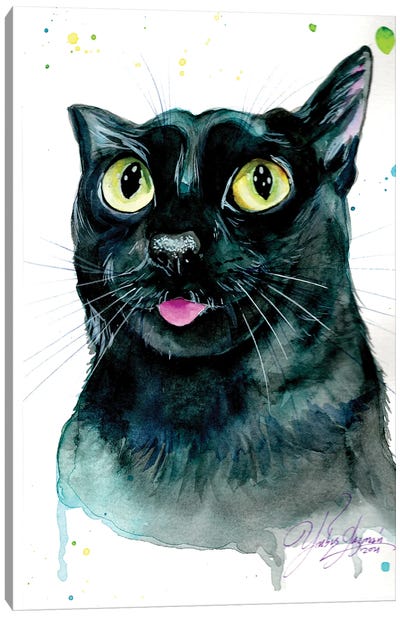 Gato Negro Ojos Brillantes Canvas Art Print - Yubis Guzman
