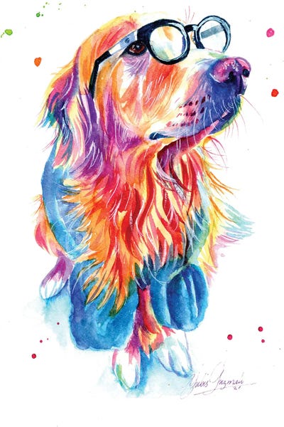 Golden Retrievers: Golden Cool Glasses by Yubis Guzman