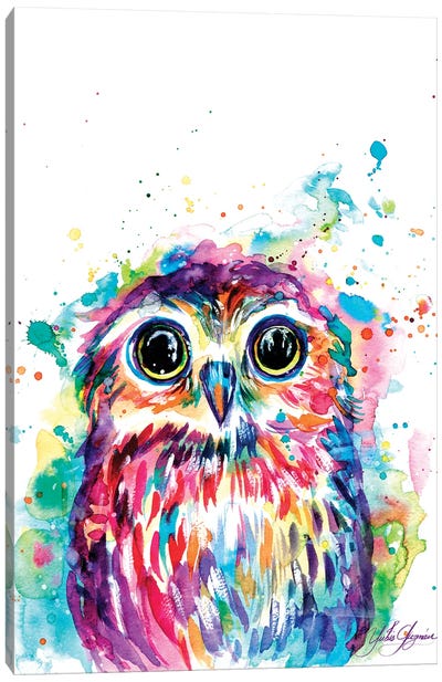 Owl With Watercolor Canvas Art Print - Owl Art