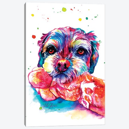 Playful Furry Puppy Canvas Print #YGM99} by Yubis Guzman Canvas Print