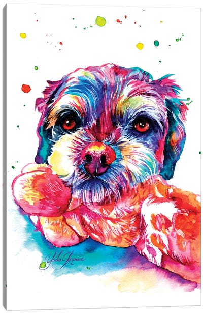 Playful Furry Puppy Canvas Art Print - Yubis Guzman