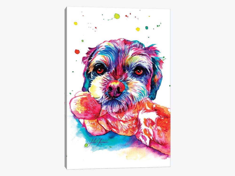 Playful Furry Puppy by Yubis Guzman 1-piece Art Print