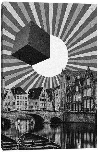 Spatial Cube Canvas Art Print - Black & White Cityscapes