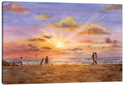 Evening On The Beach Canvas Art Print - Serene Watercolors