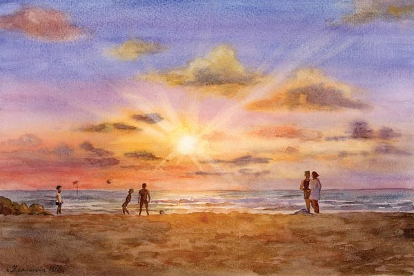 Serene Watercolors: Evening On The Beach by Yulia Krasnov