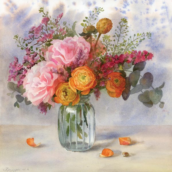 Ranunculi: Bouquet With Orange Ranunculus by Yulia Krasnov