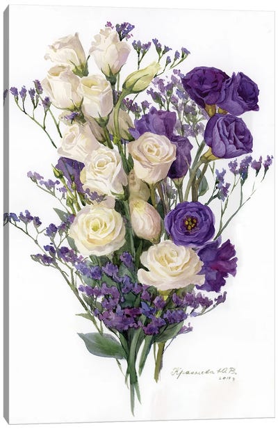 Bouquet Of Purple And White Lisianthus Canvas Art Print - Botanical Illustrations
