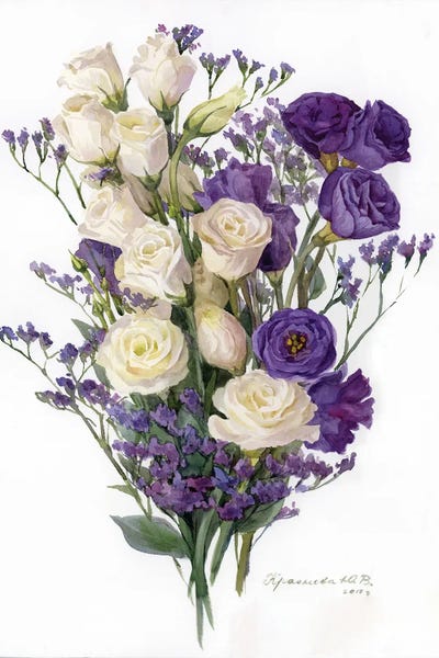 Yulia Krasnov: Bouquet Of Purple And White Lisianthus by Yulia Krasnov