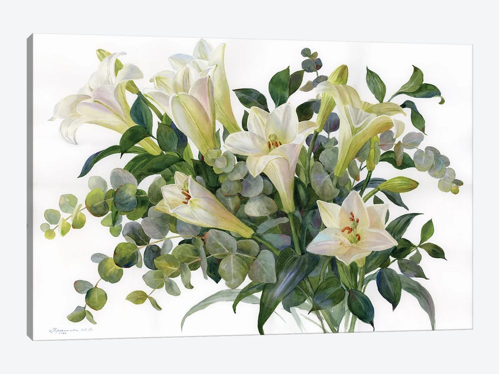 Lilies And All Shades Of Green by Yulia Krasnov 1-piece Canvas Wall Art