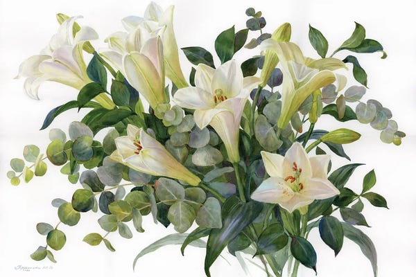 Botanical Illustrations: Lilies And All Shades Of Green by Yulia Krasnov