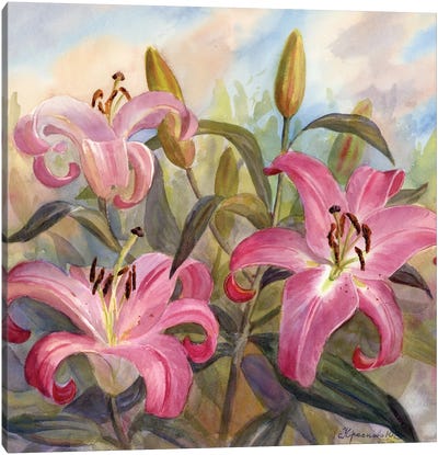 Lilies In The Garden Canvas Art Print - Yulia Krasnov