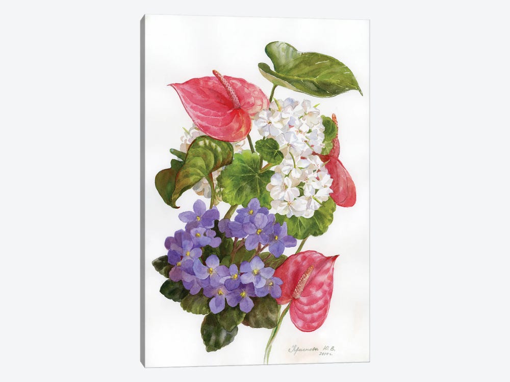 Anthurium And Violets by Yulia Krasnov 1-piece Art Print