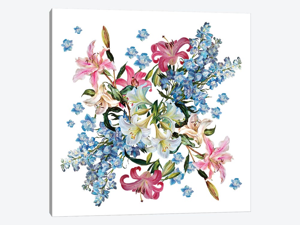 Composition With Lilies And Delphiniums by Yulia Krasnov 1-piece Art Print