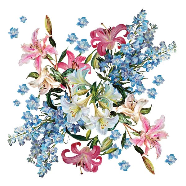 Yulia Krasnov: Composition With Lilies And Delphiniums by Yulia Krasnov