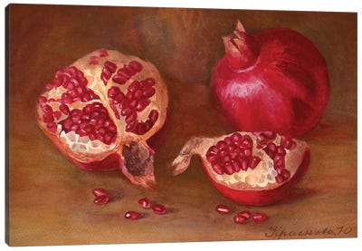 Pomegranates On The Table Canvas Art Print - Intricate Watercolors
