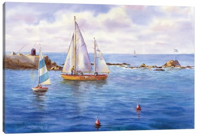 Sailboats In Yafoo Canvas Art Print - Yulia Krasnov