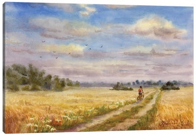 Wheat Fields Canvas Art Print - Serene Watercolors