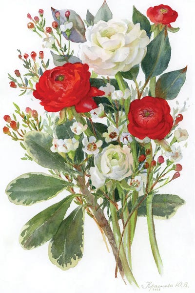 White And Red Ranunculus by Yulia Krasnov framed wall art