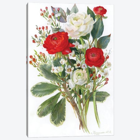 White And Red Ranunculus Canvas Print #YKV50} by Yulia Krasnov Canvas Art