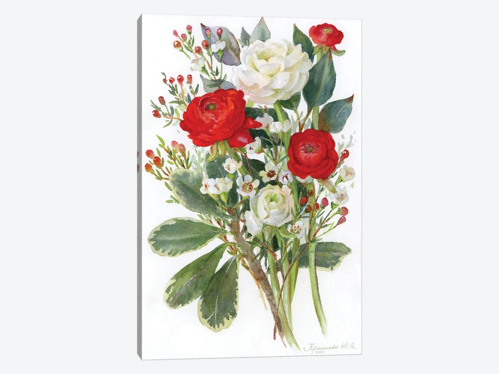 White And Red Ranunculus by Yulia Krasnov 1-piece Canvas Print