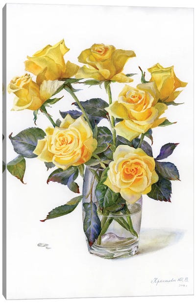 Yellow Roses Canvas Art Print - Botanical Illustrations