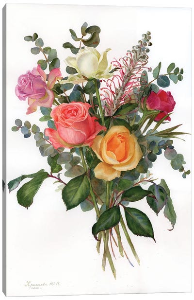 Bouquet Of Colorful Roses Canvas Art Print - Botanical Illustrations