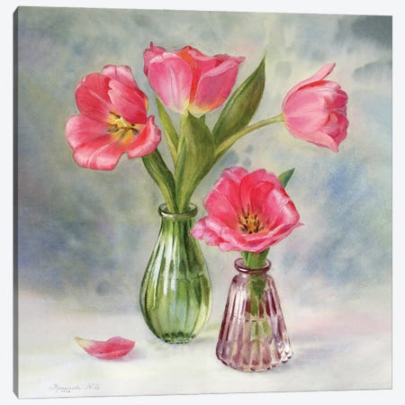 Tulips In Glass Vases Canvas Print #YKV63} by Yulia Krasnov Art Print