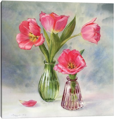 Tulips In Glass Vases Canvas Art Print - Yulia Krasnov