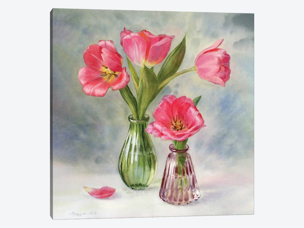 Tulips In Glass Vases by Yulia Krasnov 1-piece Art Print