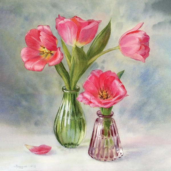 Tulips: Tulips In Glass Vases by Yulia Krasnov