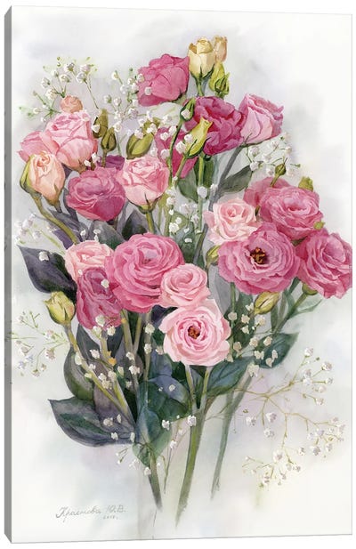 Bouquet Of Pink Lisianthus Canvas Art Print - Botanical Illustrations