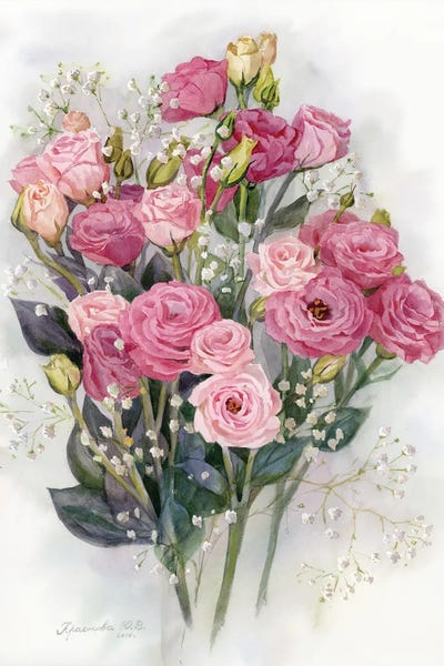 Botanical Illustrations: Bouquet Of Pink Lisianthus by Yulia Krasnov