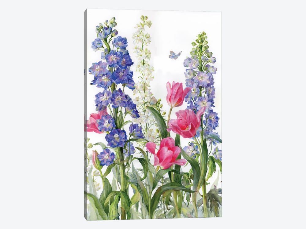 Delphiniums And Tulips by Yulia Krasnov 1-piece Canvas Art