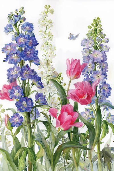 Tulips: Delphiniums And Tulips by Yulia Krasnov