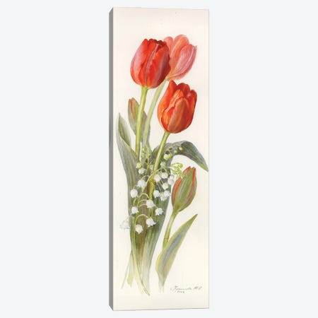 Red Tulips And Lilies Of The Valley Canvas Print #YKV92} by Yulia Krasnov Canvas Artwork