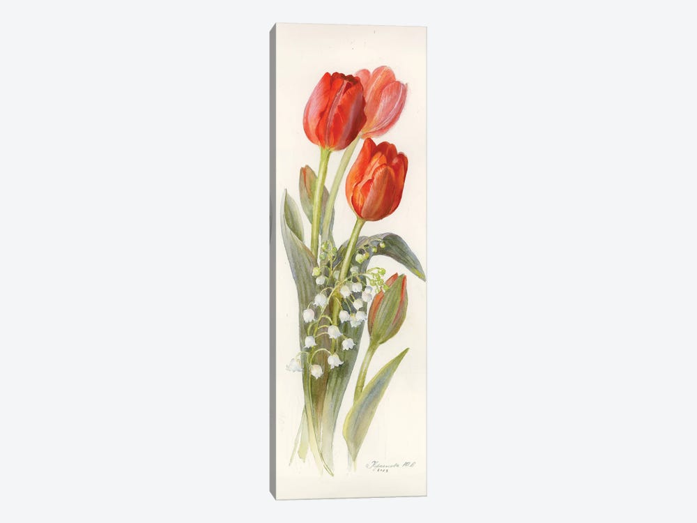 Red Tulips And Lilies Of The Valley by Yulia Krasnov 1-piece Art Print