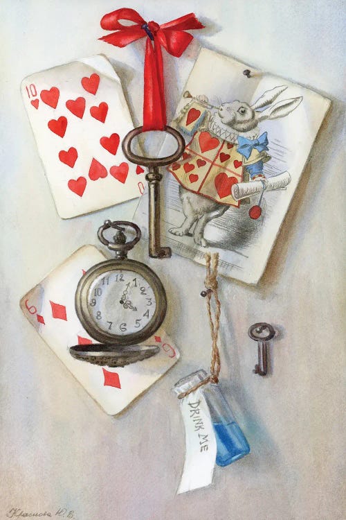 Still Life Of Trompe L'Oeil "For Alice" With An Illustration By John Tenniel. by Yulia Krasnov wall art