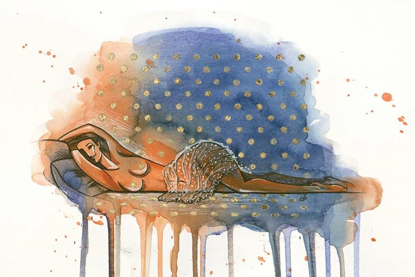 Yulia Belasla: Sleeping, Watercolor Illustration by Yulia Belasla
